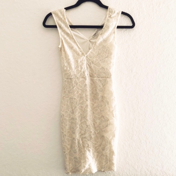 Light Cream Floral Roses Bodycon Dress XS - Picture 2 of 8